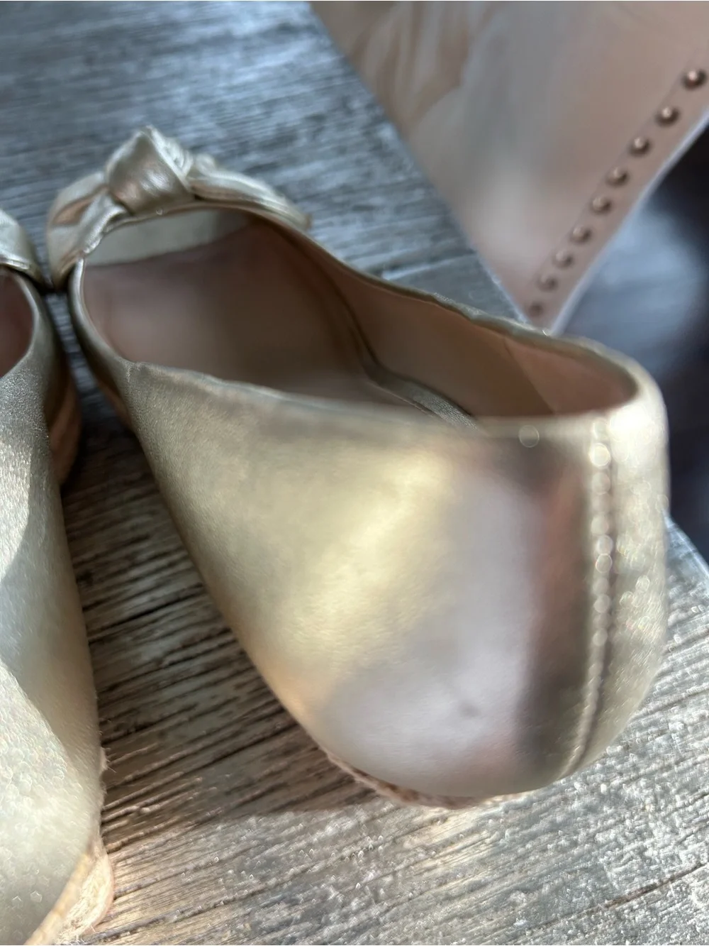 Tory Burch Metallic Gold Bow Peep-Toe Flats